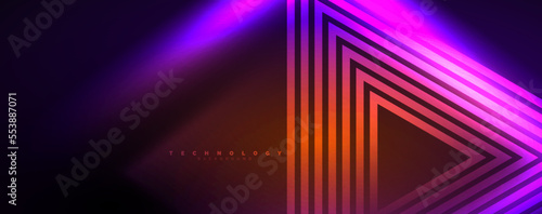 Neon glowing lines and angles, magic energy space light concept. Vector illustration for wallpaper, banner, background, leaflet, catalog, cover, flyer
