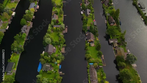 Drone view of housing on small islands in the Lake Vinkeveense Plassen, Holland photo