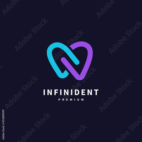infinity dental with love for dentist icon logo design