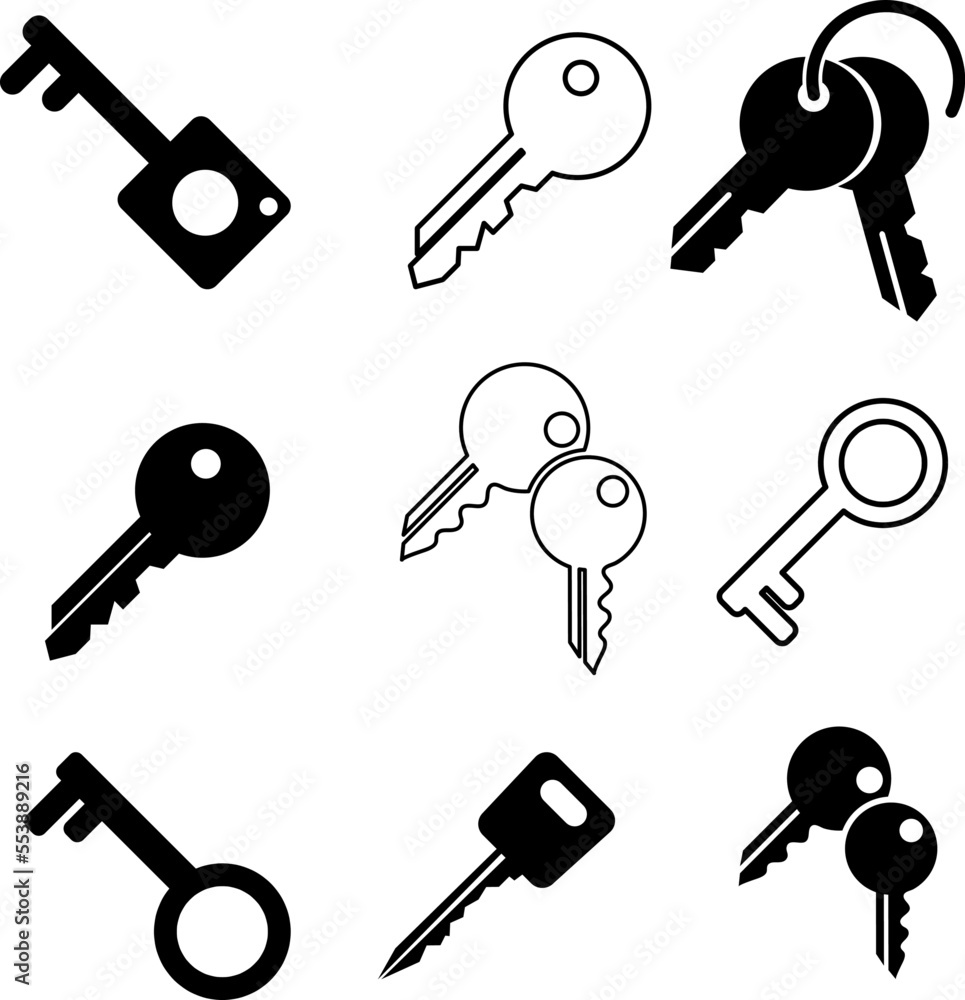 vector key icon set on white background vector key icon set on white background