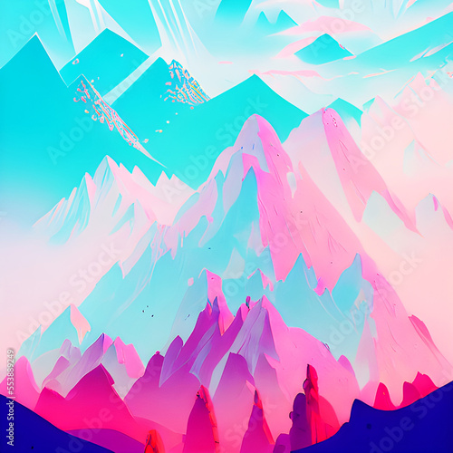 Pure Blue Pink Sweet Milk Mountain - Colorful Stylistic Art 