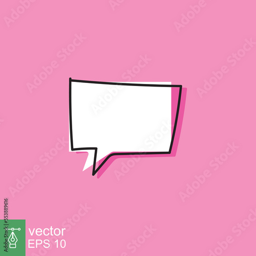 Cloud cartoon speech bubble icon. Simple flat style. Hand drawn, doodle, communication concept. Vector illustration isolated on pink background. EPS 10.