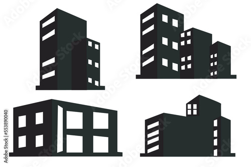 set of City silhouette in flat style. Modern urban landscape. Vector illustration. City skyscrapers building office skyline on white background