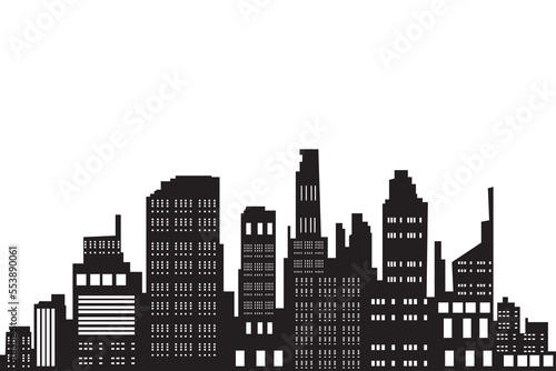 set of City silhouette in flat style. Modern urban landscape. Vector illustration. City skyscrapers building office skyline on white background © Dani