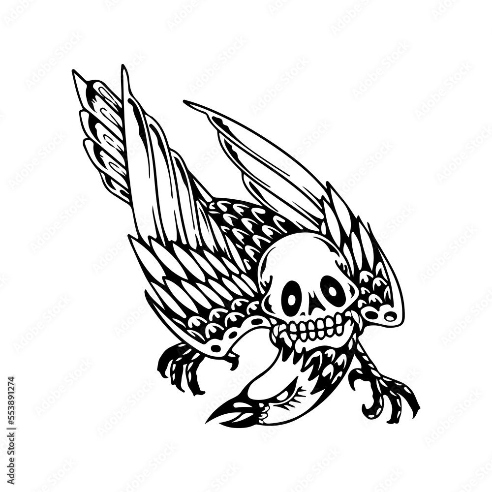 Obraz premium vector illustration of an eagle with a skull