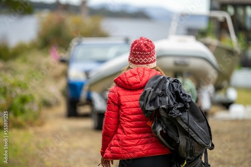 woman hiking with a backpack in australia