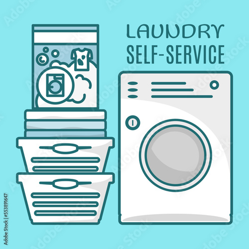 Laundry self service flat vector banner template