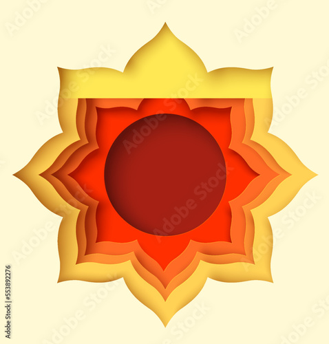 Paper cut frame vector orange chakra, yoga style