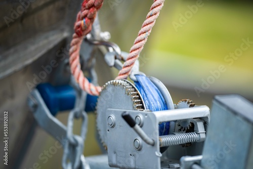 boat trailer winch by the seaside in a camp ground in australia