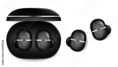 Black wireless headphones with charger box vector
