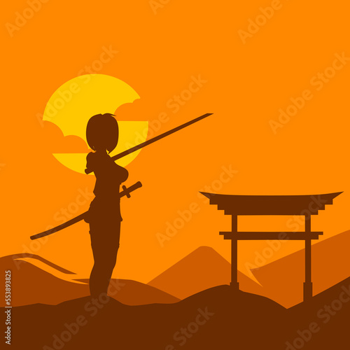 Samurai japan sword knight vector logo colorful design. Isolated background for t-shirt, poster, clothing, merch, apparel, badge design.
