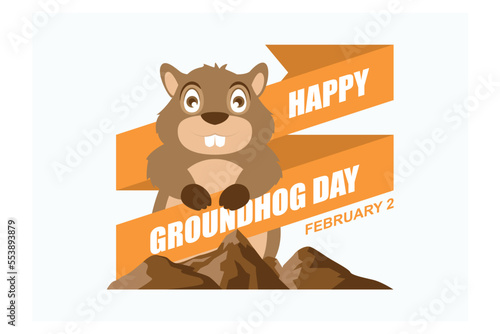 Happy Groundhog Day Vector Design with Cute Marmot Character, flat vector modern illustration