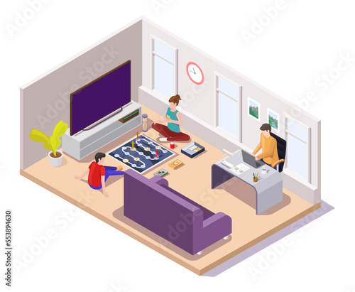 Wallpaper Mural Man working at home isometric vector illustration Torontodigital.ca