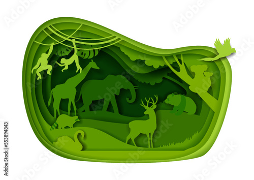 Zoo park vector in paper cut art craft style