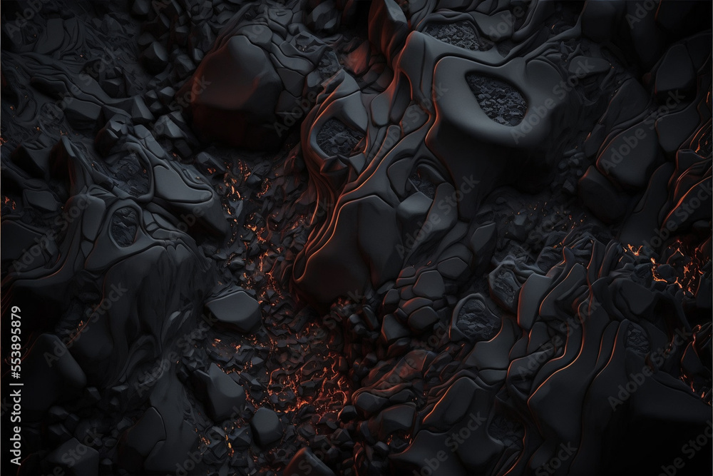 Black abstract lava stone texture background, 3D illustration Stock