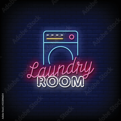 neon sign laundry room with brick wall background vector illustration