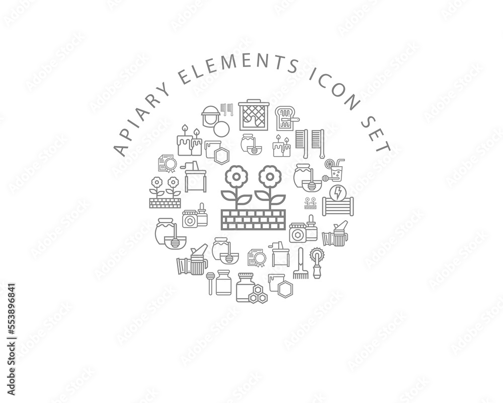 Vector apiary elements icon set 