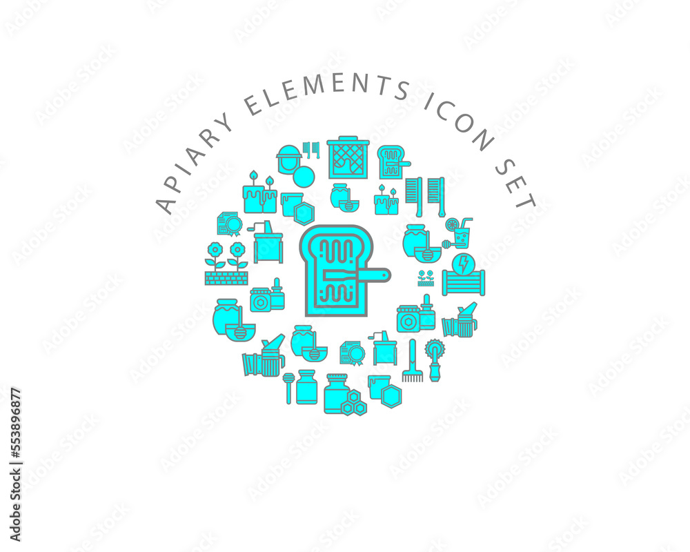 Vector apiary elements icon set Vector apiary elements icon set