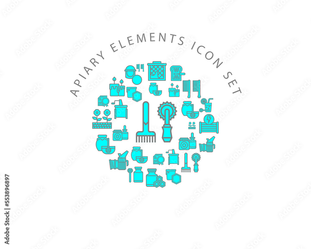 Vector apiary elements icon set Vector apiary elements icon set