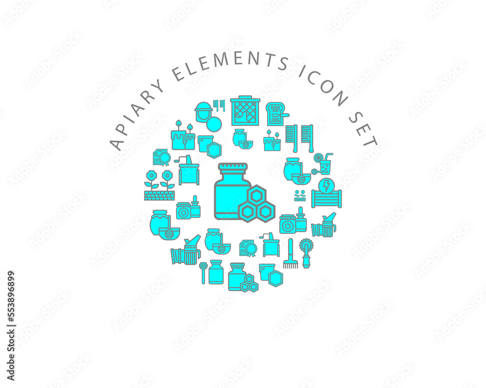 Vector apiary elements icon set Vector apiary elements icon set