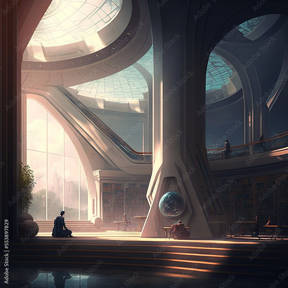 Ai generated futuristic library building. Created using ai generative ...
