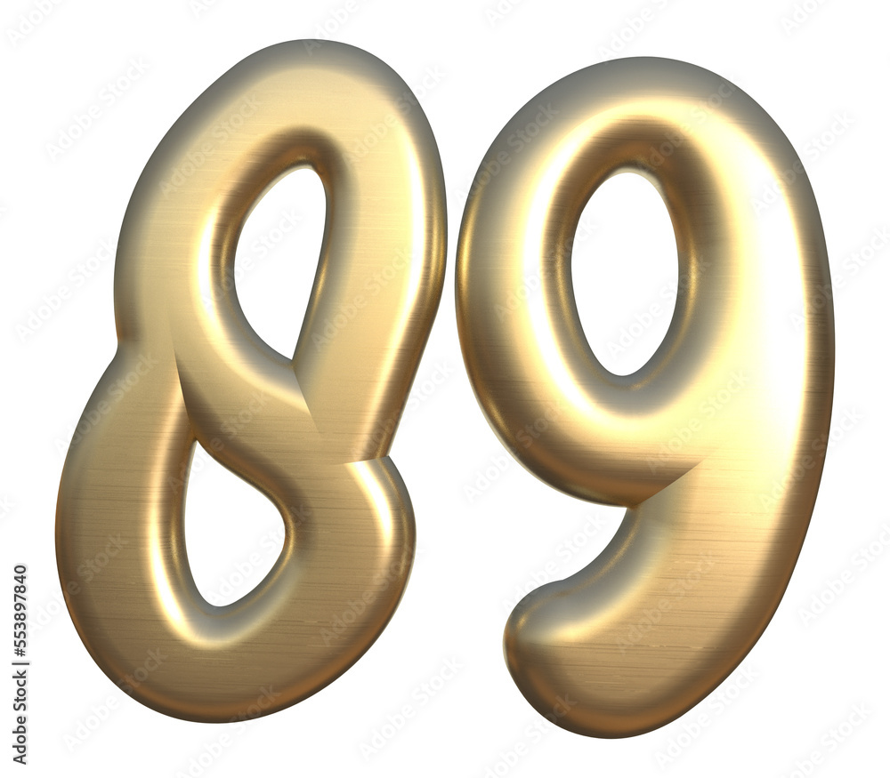 Isolated Number 89 or Eighty Nine, Golden 3D Render Illustration with White Background. Isolated Number 89 or Eighty Nine, Golden 3D Render Illustration with White Background.