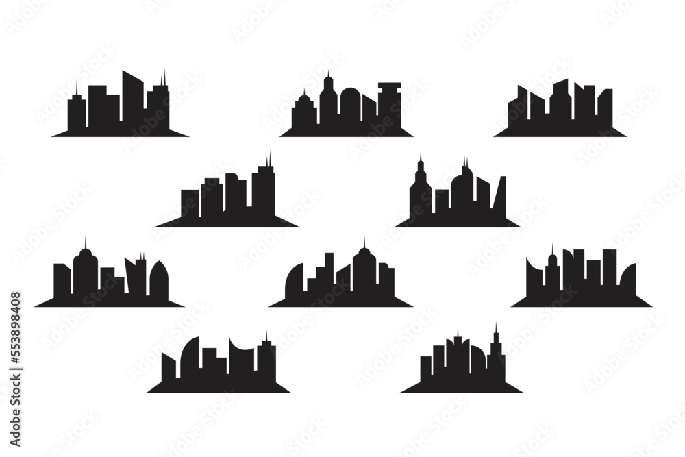 Skyscraper Silhouette Illustration, Cityscape Silhouette, Tower Building Silhouette Bundle