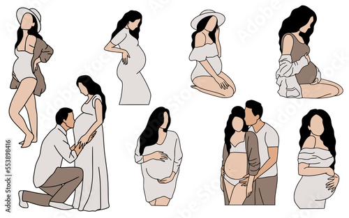 Minimalist Pregnant Woman and Couple Vector Illustrations Set