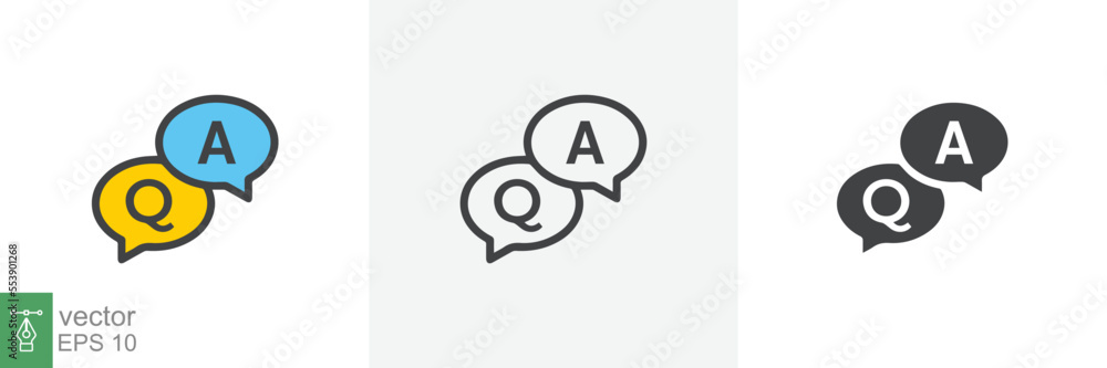 Obraz premium FAQ, questions and answers icon. Line, glyph and filled outline colorful version, Q and A speech outline and filled sign. Symbol, logo illustration. Different style icons set vector graphics. EPS 10.