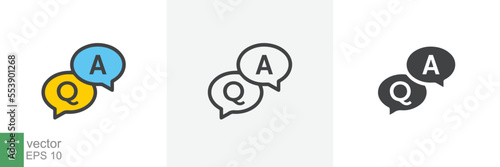 FAQ, questions and answers icon. Line, glyph and filled outline colorful version, Q and A speech outline and filled sign. Symbol, logo illustration. Different style icons set vector graphics. EPS 10.