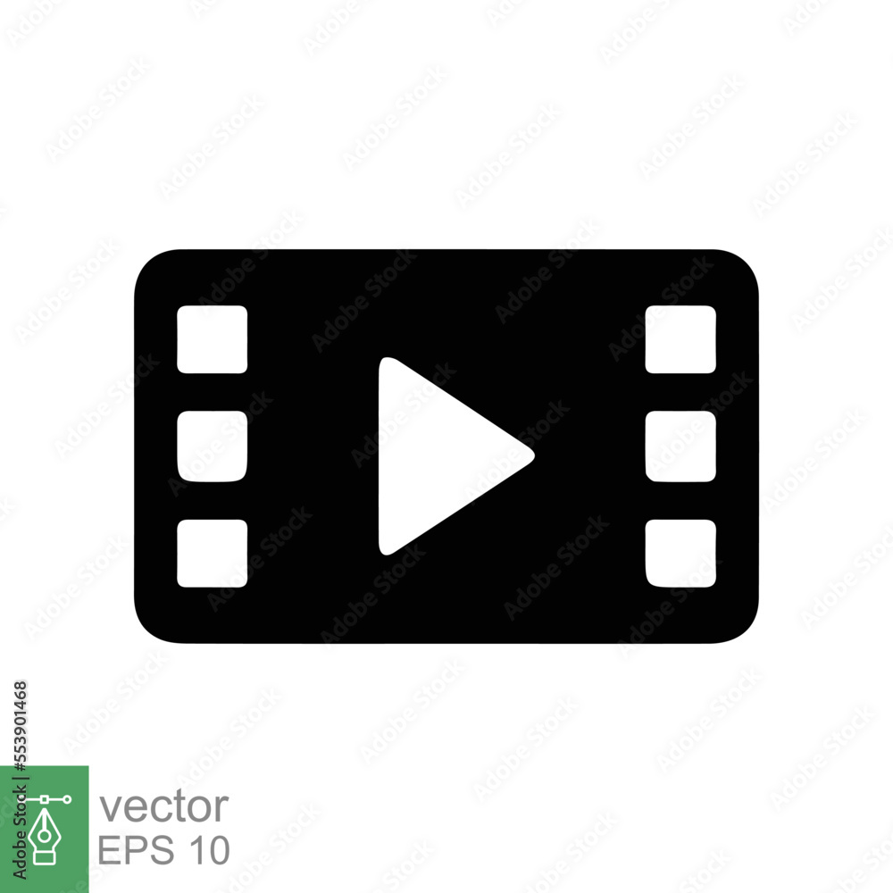 Movie, play video icon. Film reel, cinema script tape, strip, roll, filmstrip, entertainment concept. Simple flat style. Vector illustration isolated on white background. EPS 10. Movie, play video icon. Film reel, cinema script tape, strip, roll, filmstrip, entertainment concept. Simple flat style. Vector illustration isolated on white background. EPS 10.