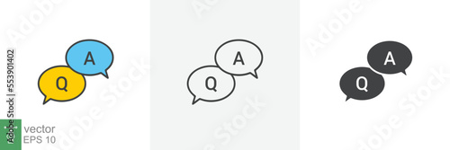 FAQ, questions and answers icon. Line, glyph and filled outline colorful version, Q and A speech outline and filled sign. Symbol, logo illustration. Different style icons set vector graphics. EPS 10.