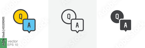 FAQ, questions and answers icon. Line, glyph and filled outline colorful version, Q and A speech outline and filled sign. Symbol, logo illustration. Different style icons set vector graphics. EPS 10.