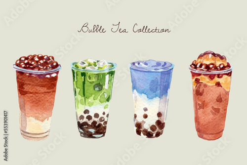 Watercolor bubble tea collection