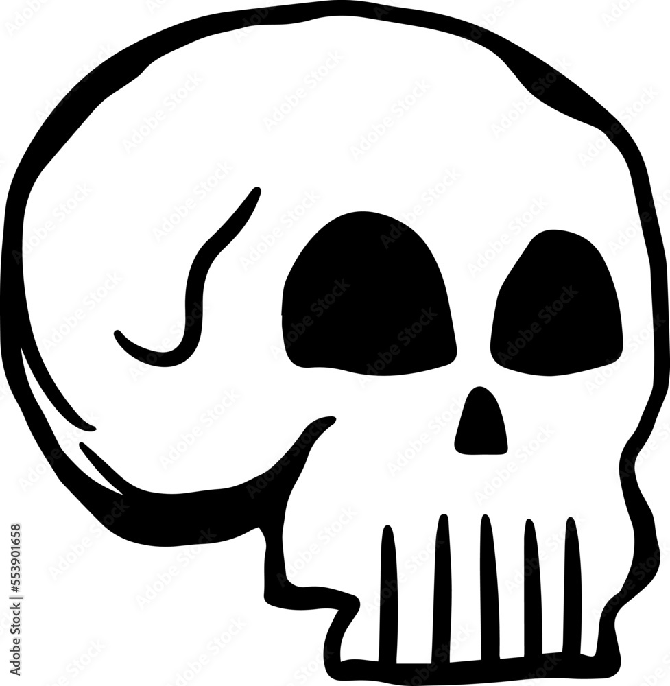 Human Skull Line Art Design Vector Hand Drawn Character Symbol Stock