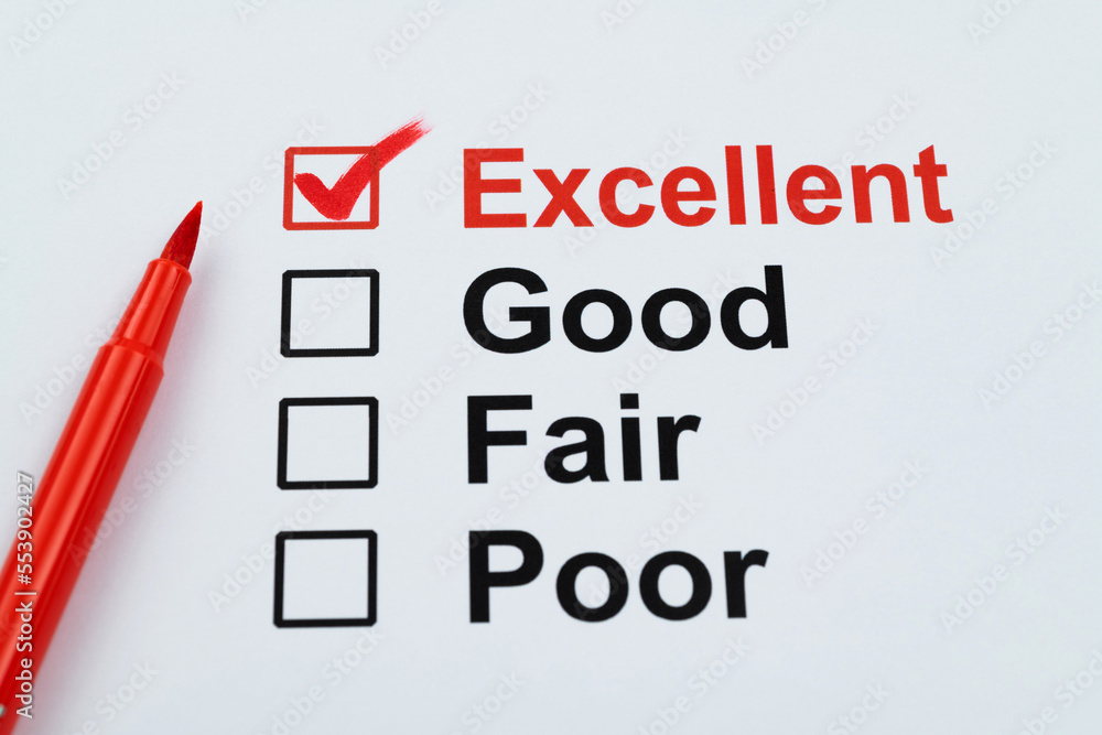 Tick the excellent box on customer feedback form Tick the excellent box on customer feedback form