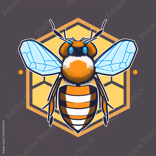 Bee on a Honeycomb Icon. [Digital Art, Vector Style. Icon, Logo, T-shirt, Postcard, or Product Image]  photo