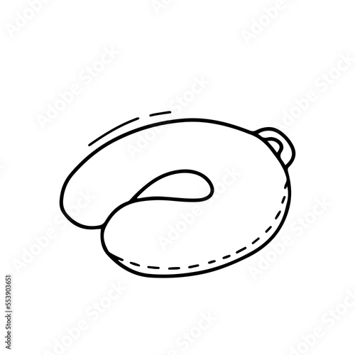 Neck pillow on airplane travel. Vector outline doodle illustration isolated on white