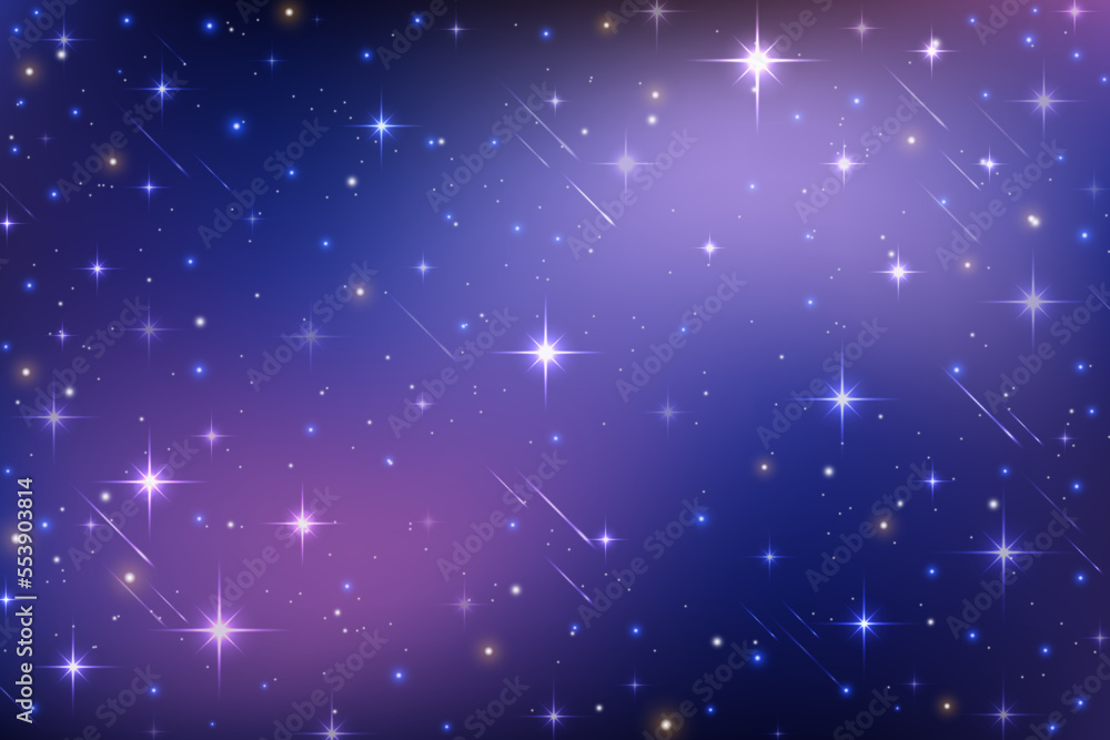 Night starry sky. Abstract cosmic background. Dark blue space with shiny sparkles nd comets. Galaxy vector illustration Night starry sky. Abstract cosmic background. Dark blue space with shiny sparkles nd comets. Galaxy vector illustration