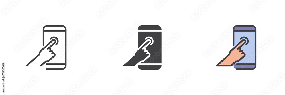 Mobile phone and tapping different style icon set Mobile phone and tapping different style icon set