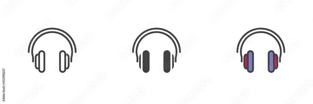 Wireless headphones different style icon set Wireless headphones different style icon set