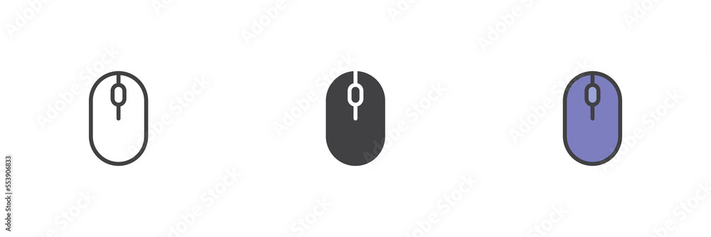 Wireless computer mouse different style icon set Wireless computer mouse different style icon set