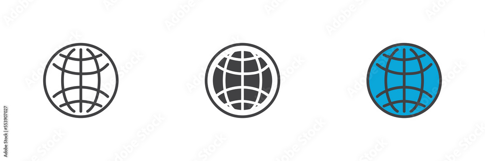 Earth globe different style icon set Earth globe different style icon set