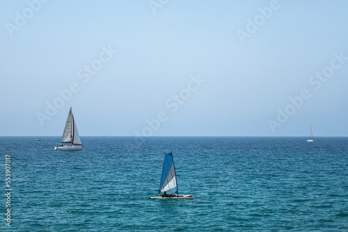 View of modern yachts in sea