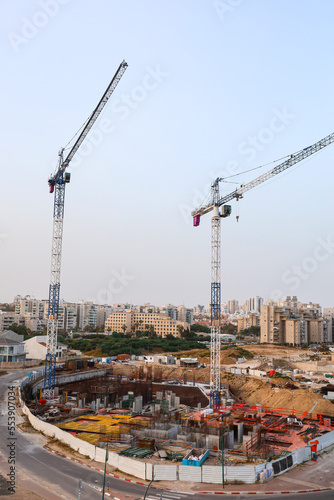 View of construction site with cranes