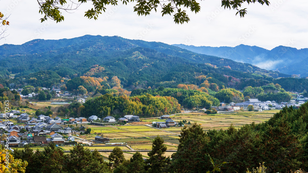 甘樫丘展望台から見る明日香村と万葉展望台【国営飛鳥歴史公園】日本奈良県 Stock Photo | Adobe Stock