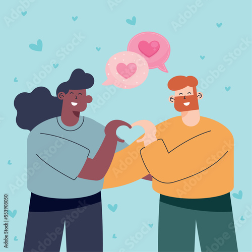 interracial lovers couple speaking
