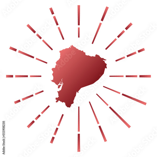 Ecuador gradiented sunburst. Map of the country with colorful star rays. Ecuador illustration in digital, technology, internet, network style. Vector illustration.