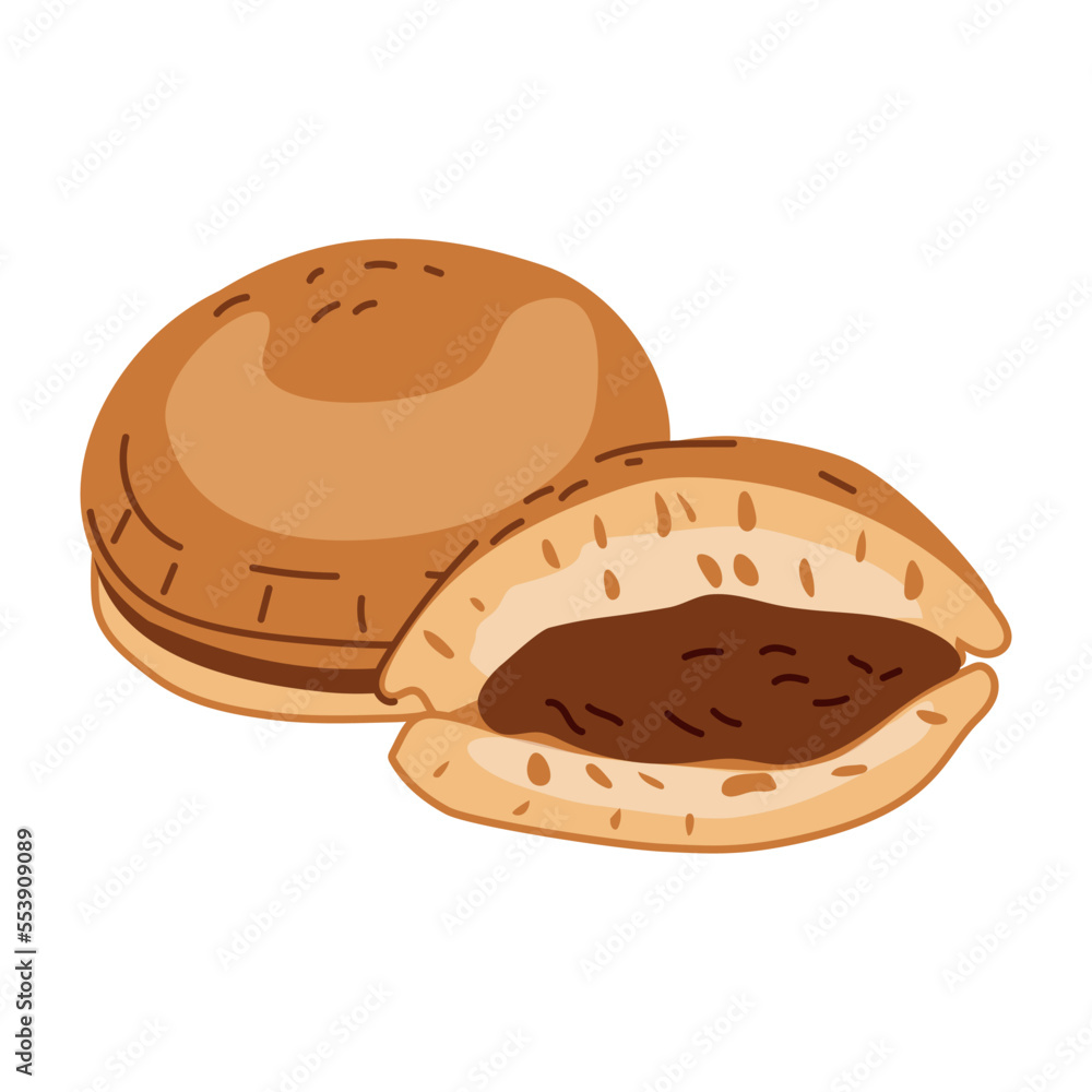 Japanese pancakes with stuffing on a white background. Asian food. Vector illustration for restaurants, menus, decor Japanese pancakes with stuffing on a white background. Asian food. Vector illustration for restaurants, menus, decor