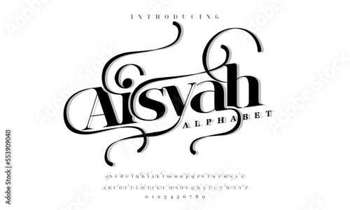Aisyah abstract simple fashion wedding alphabet. Elegant ligature typography typeface design